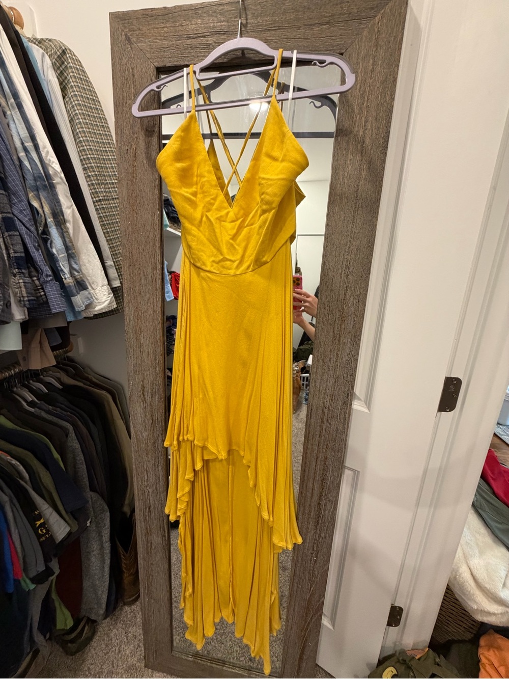 Yellow Asymmetric Ruffle High Low Slip Dress